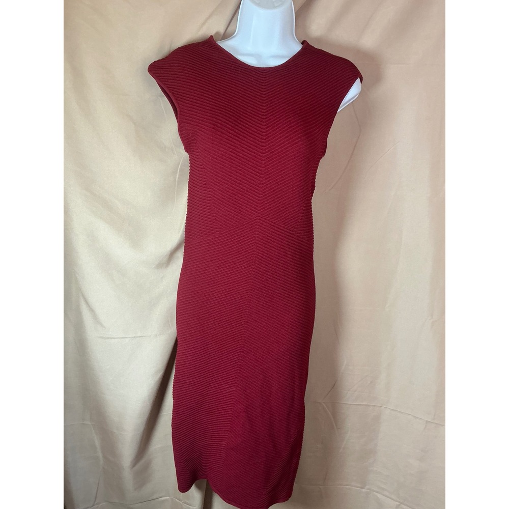 Torn by Ronny Kobo Knit Sheath Dress Womens Large Burgundy Excellent Chevron Rib